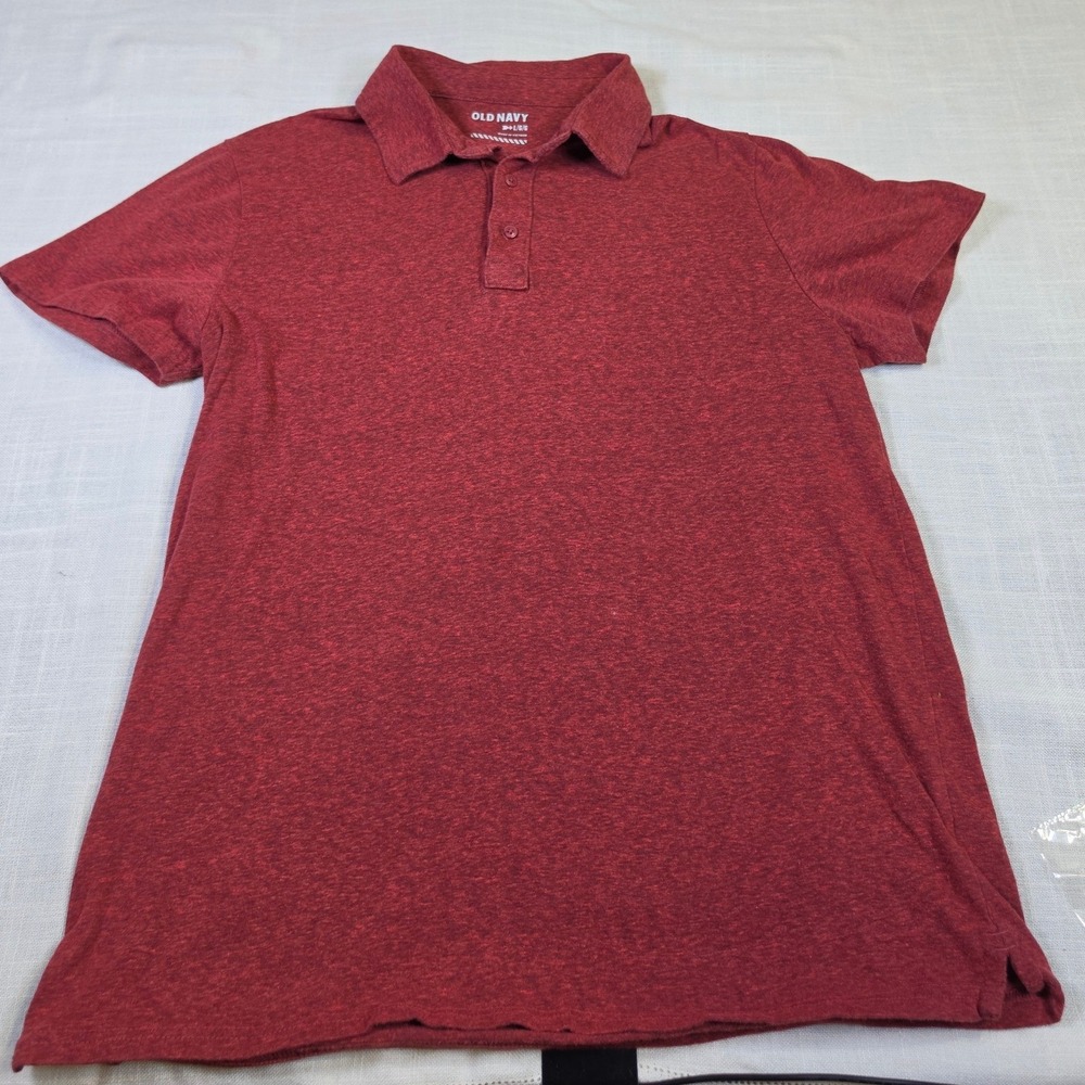 Old Navy Mens Short Sleeve Heathered Red Polo Shirt Large Tri-Blend Casual Top